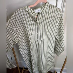Airelles Striped Green & White Button Tunic Dress